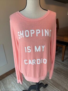 Wildfox Coral Pink 'Shopping Is My Cardio' Crew Sweatshirt